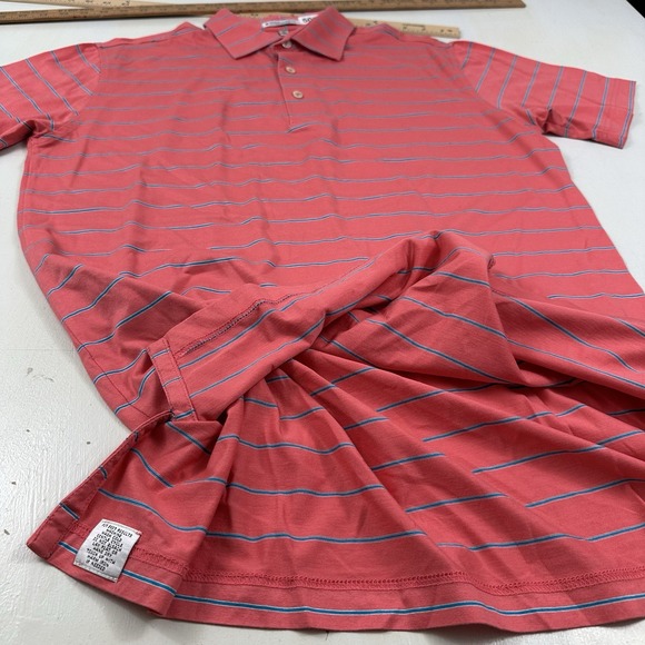 VTG Peter Millar‎ Polo Shirt Mens Medium Cotton Short Sleeve Red Blue Stripes - Picture 5 of 9
